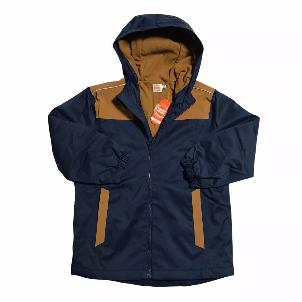Wonder Nation Boys Light Jacket Size 8 (M) Husky Navy/Brown Fleece Lining Hooded